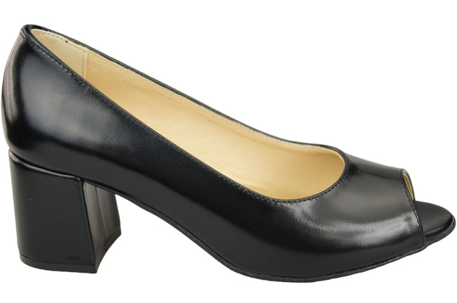 Damenschuhe PEEP TOE Pumps Schwarz glänzendes Naturleder mit beschichtetem Absatz 192 ElitaBut