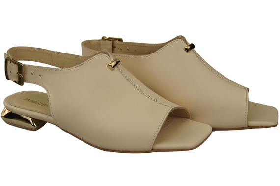 Bequeme Frauenschuhe Sandalen Beige Flacher Goldabsatz Naturleder 207 ElitaBut