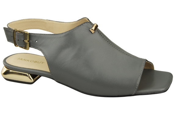 Bequeme Frauenschuhe Sandalen Aschgrau Flacher Goldabsatz Naturleder 207 ElitaBut