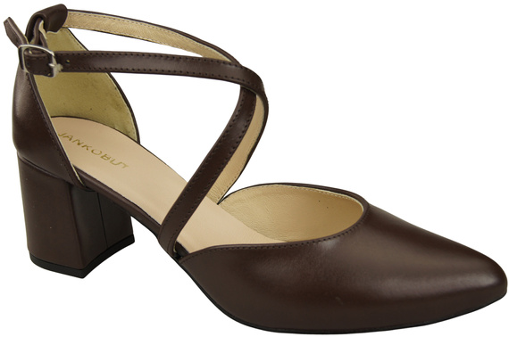 Elegante Schokolade Ledersandalen mit offener Seite und stabilem Absatz 218 ElitaBut