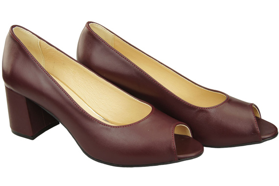 Damenschuhe PEEP TOE Pumps, Burgunderrot, Naturleder mit beschichtetem Absatz 192 ElitaBut