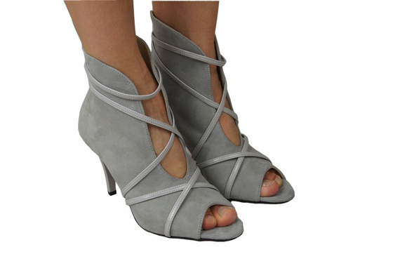 Damen-Peep-Toe-Stiefel, Naturleder, Wildleder, Grau 107 ElitaBut