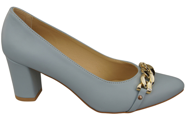 Klassische Frauen Hellblaues Naturleder Schuhe mit Gold Ornament Kette 200 ElitaBut