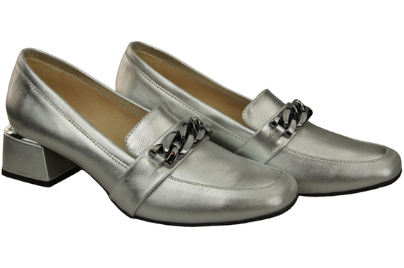 Damenschuhe mit Zierkette Pumps Mokassins Naturleder 193 Silber ElitaBut