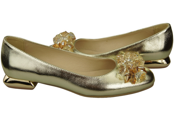 Damen Gold Pumps mit Kristallen flach Naturleder 216 ElitaBut