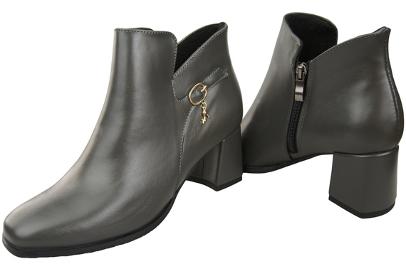 Damen-Stiefeletten ElitaBut 226 Graphit aus Naturleder, gefüttert, eckige Zehenkappe, Blockabsatz