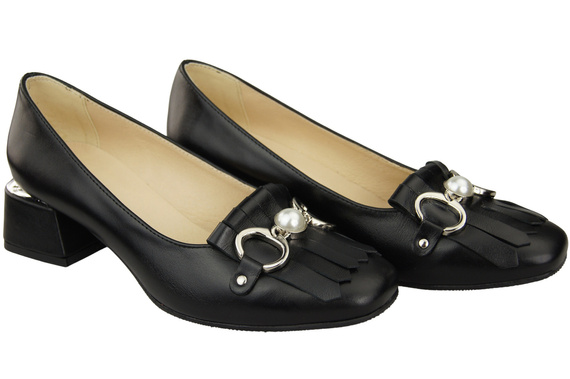 Damenschuhe Pumps verziert mit Fransen Naturleder 195 Schwarz ElitaBut