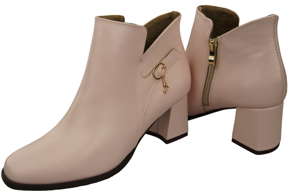 Damen-Stiefeletten ElitaBut 226 Puderrosa aus Naturleder, gefüttert, eckige Zehenkappe, Blockabsatz