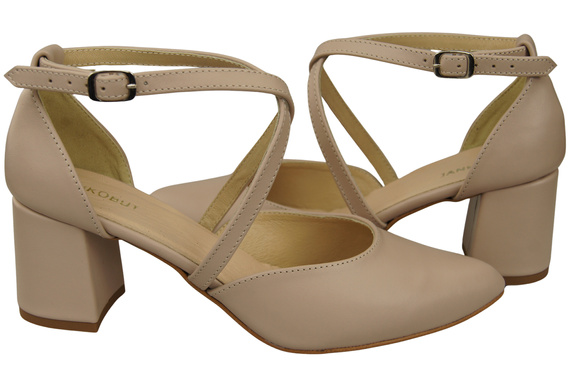 Elegante Cappuccino Blass Ledersandalen mit offener Seite und stabilem Absatz 218 ElitaBut