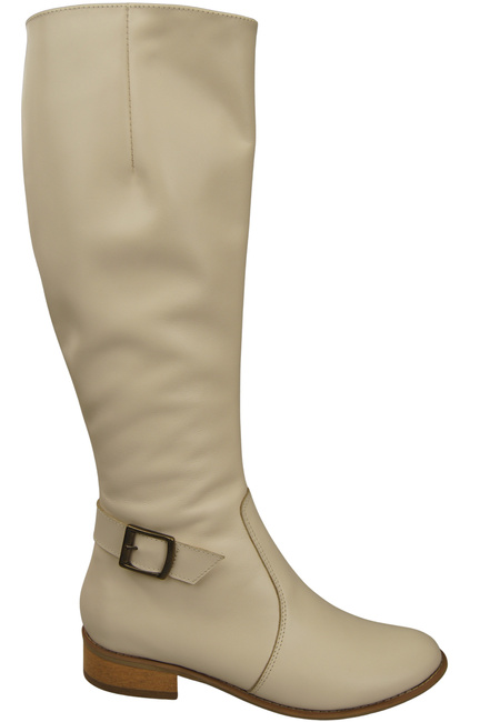 Damen-Lederstiefel Beige Gefüttert Offiziersstiefel, Flach 225 ElitaBut