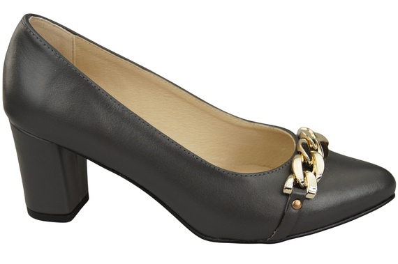 Klassische Frauen Graphite Naturleder Schuhe mit Gold Ornament Kette 200 ElitaBut