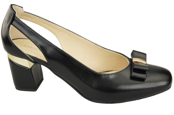 Schuhe Damen Schwarz Glänzend Pumps aus Naturleder mit dekorativem Absatz 199 ElitaBut