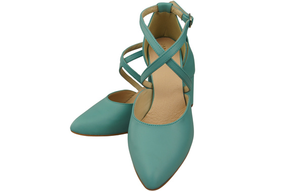 Elegante Türkis Ledersandalen mit offener Seite und stabilem Absatz 218 ElitaBut