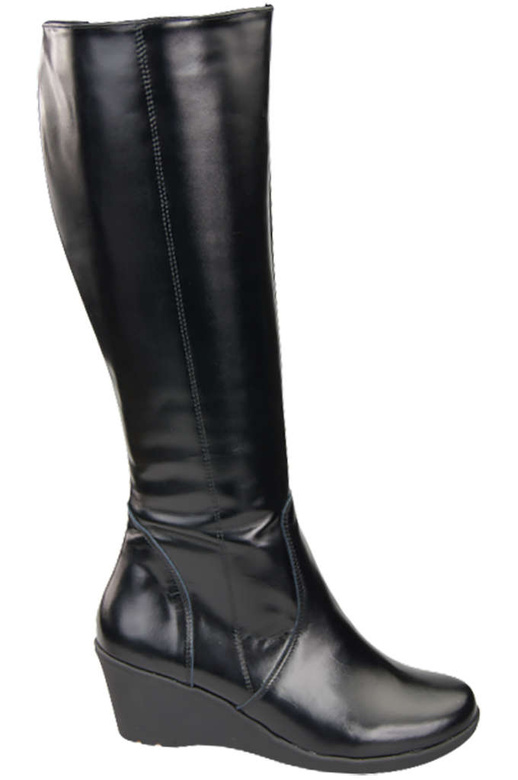 Schuhe Damen-Keilstiefel, Naturleder, Schwarz, Glänzend 177 ElitaBut