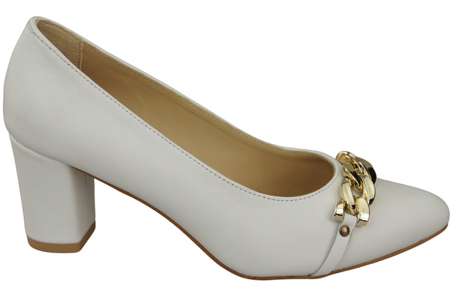 Klassische Frauen Weiß Naturleder Schuhe mit Gold Ornament Kette 200 ElitaBut