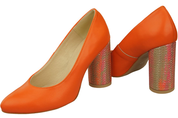 Damenschuhe Pumps Orange Naturleder Bunter Zierabsatz 194 ElitaBut