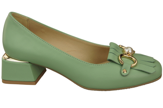 Damenschuhe Pumps mit Fransen verziert, Mint, Naturleder 195 ElitaBut