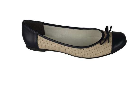 Damen-Ballerinas Durchbrochenes Naturleder Marineblau-Beige 661 ElitaBut