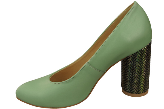 Damenschuhe Mintfarbene Pumps Naturleder Bunter Zierabsatz 194 ElitaBut