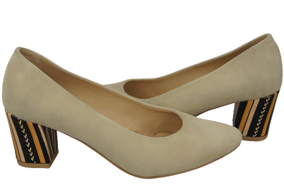 Damenschuhe Pumps Beige Natürliches Wildleder Dekorativer Absatz 158 von ElitaBut