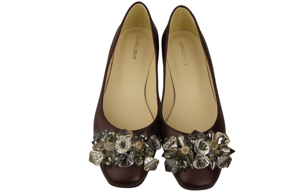 Damen Burgund Pumps mit Kristallen flach Naturleder 216 ElitaBut