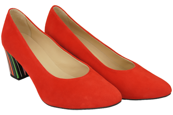 Damenschuhe, rote Pumps, natürliches Wildleder, dekorativer Absatz 158 von ElitaBut