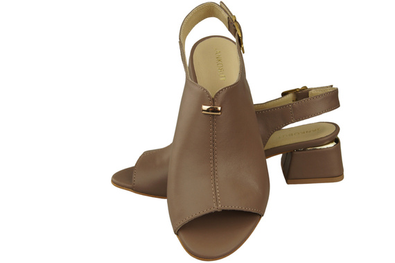 Damenschuhe Cappuccino Sandalen Dunkelgoldene Schnalle Naturleder 198 ElitaBut