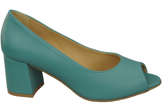 Damenschuhe PEEP TOE Türkise Pumps aus Naturleder mit beschichtetem Absatz 192 ElitaBut