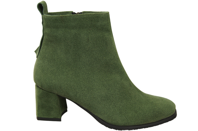 Damen Stiefeletten Flasche Grün aus Veloursleder, stabiler Blockabsatz, Reißverschluss 224 ElitaBut