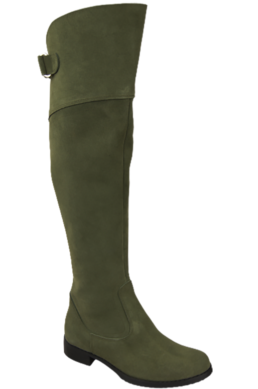 Schuhe Damenstiefel Stiefel Overknee-Stiefel, Naturleder, Velours, Flaschengrün 154 ElitaBut