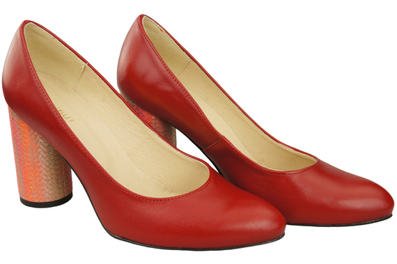 Damenschuhe Pumps Rot Naturleder Bunter Zierabsatz 194 ElitaBut