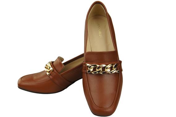 Damenschuhe mit Zierkette Pumps Mokassins Naturleder 193 Braun ElitaBut