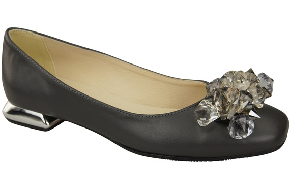 Damen Graphit Pumps mit Kristallen flach Naturleder 216 ElitaBut