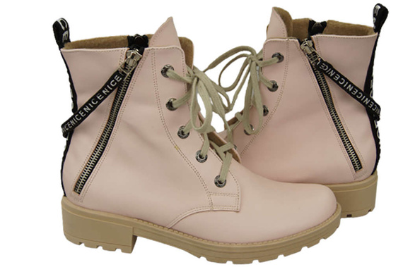 Schuhe Damen-Stiefeletten mit der Aufschrift NICE, Naturleder, Puderrosa 173 L ElitaBut