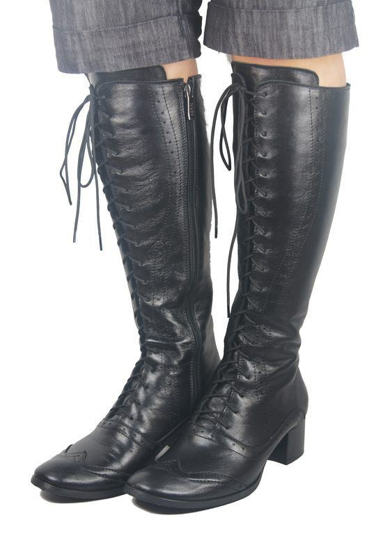 Damenschuhe Schnürstiefel, Naturleder, Schwarz 595 ElitaBut