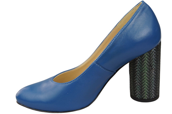 Damenschuhe Pumps Blau Naturleder Bunter dekorativer Absatz 194 ElitaBut