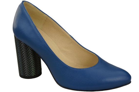 Damenschuhe Pumps Blau Naturleder Bunter dekorativer Absatz 194 ElitaBut