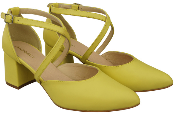 Elegante Zitrone Ledersandalen mit offener Seite und stabilem Absatz 218 ElitaBut