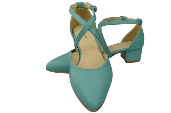 Damen Sandalen Echtleder Türkis mit Riemen Niedriger Absatz 223 ElitaBut