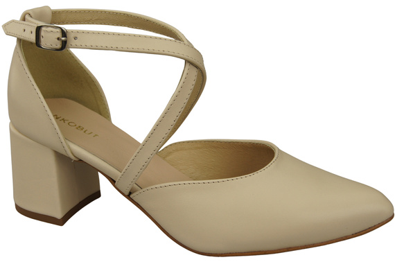 Elegante Beige Ledersandalen mit offener Seite und stabilem Absatz 218 ElitaBut