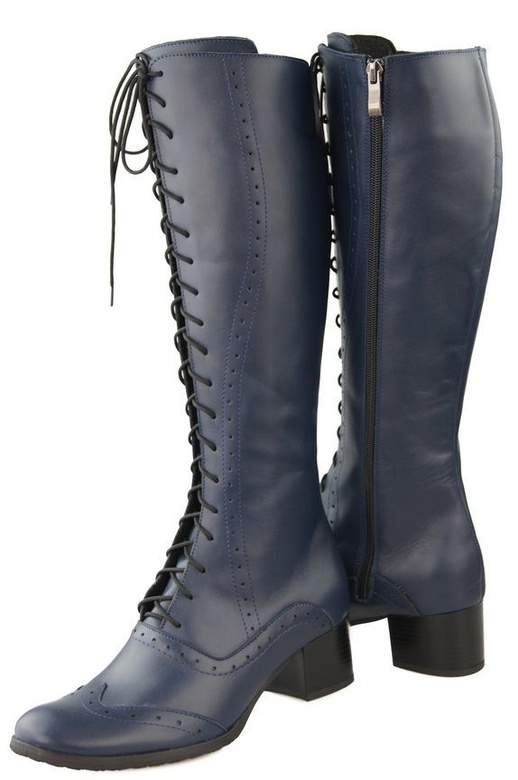 Damenschuhe Schnürstiefel, Naturleder, Marineblau 595 ElitaBut