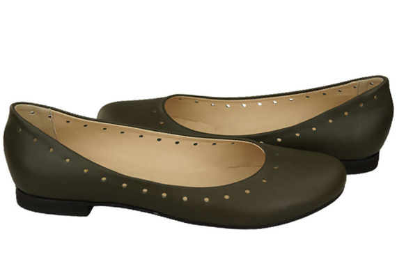 Damenschuhe Bequeme Ballerinas, Naturleder, Oliv 162 ElitaBut