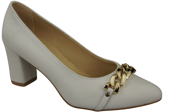 Klassische Frauen Weiß Naturleder Schuhe mit Gold Ornament Kette 200 ElitaBut