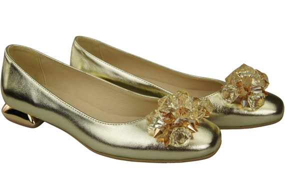 Damen Gold Pumps mit Kristallen flach Naturleder 216 ElitaBut