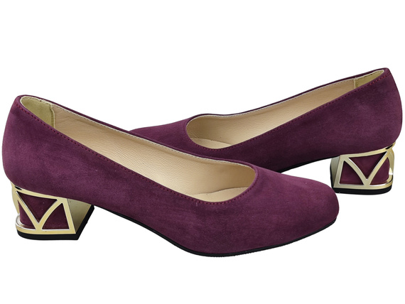 Bequeme Damenschuhe Burgund Pumps mit dekorativem Absatz Natürliches Wildleder 219 von ElitaBut