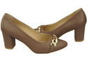 Klassische Frauen Cappuccino Dunkel Naturleder Schuhe mit Gold Ornament Kette 200 ElitaBut