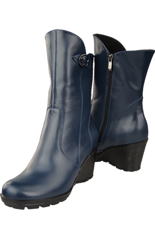 Damen-Keilstiefel, Naturleder, Marineblau 750 ElitaBut