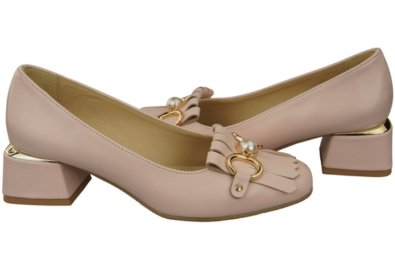 Damenschuhe Pumps verziert mit Fransen Rosa Puder Naturleder 195 ElitaBut