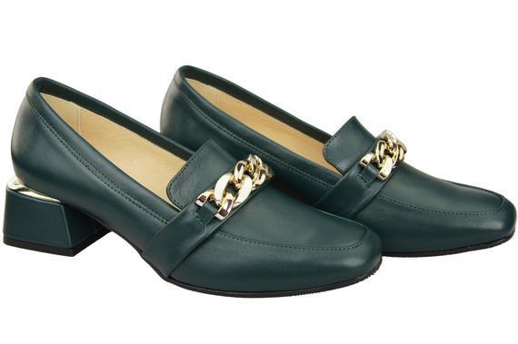 Damenschuhe mit Zierkette Pumps Mokassins Naturleder 193 Malachit ElitaBut