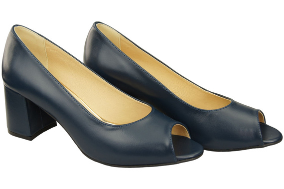 Damenschuhe PEEP TOE Pumps Marineblaues Naturleder mit beschichtetem Absatz 192 ElitaBut